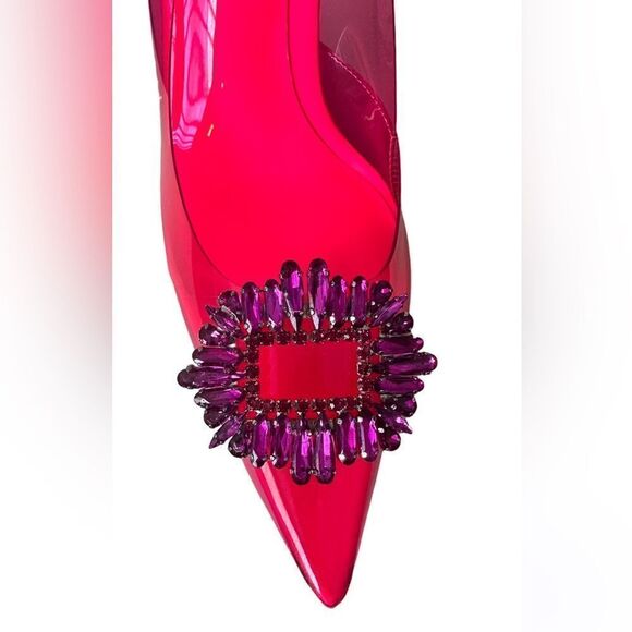 Good American Hot Pink Bejeweled Lucite Heels - Picture 2 of 7